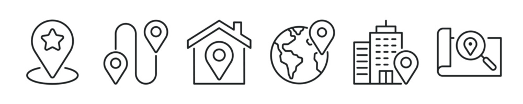 Location thin line icon set. Web minimal editable stroke icons