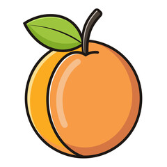 A vibrant cartoon illustration of a single ripe peach with a green leaf and stem