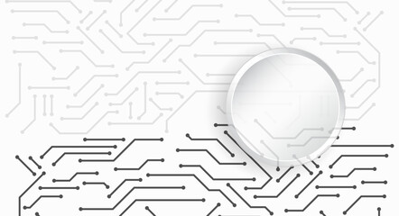 Minimalist technology background with abstract circuit lines and a clean circular frame, ideal for innovation concepts, digital design, interfaces, and modern tech presentations.