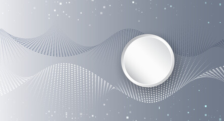 A modern abstract background with flowing dotted waves and a clean circular frame on a soft gray gradient, symbolizing data flow, technology, and minimalist digital design.