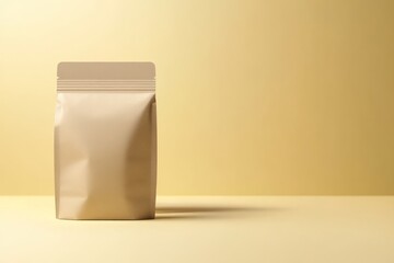 Bag of coffee beans with packaging on a bright yellow background for product display