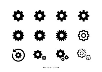 設定や管理を示す歯車モチーフのシンボル素材集（UI・資料向け）