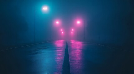 Illuminated street scene at night with numerous bright lights and bustling activity