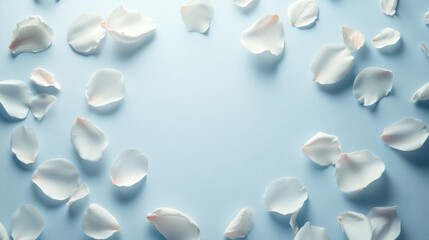 Bunch of white flowers arranged on a solid blue background in a natural setting