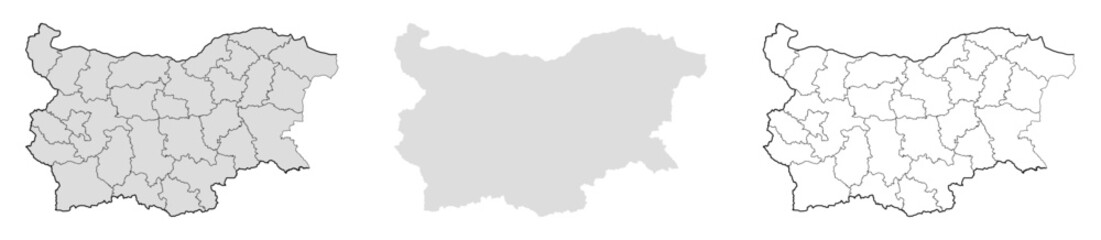 Bulgaria vector map. Includes three different geographic styles for education, infographic, cartography, reporting, and geographic reference use.