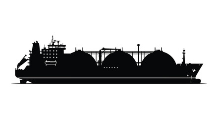 Obraz premium A striking black silhouette of a large tanker ship with spherical cargo holds silhouette