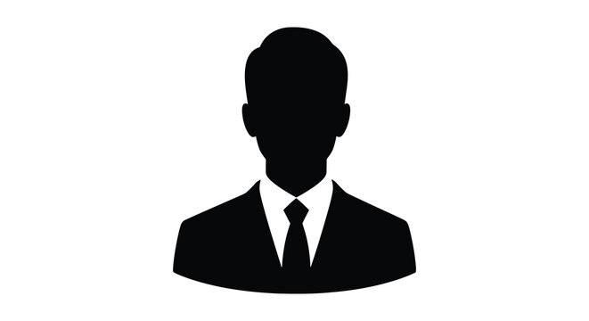A simple black silhouette of a man in a suit and tie head and shoulders silhouette