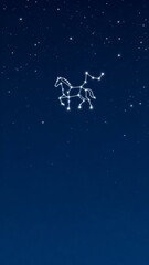 A starry night sky featuring the constellation Pegasus depicted with glowing white stars connected by lines against a deep blue background.