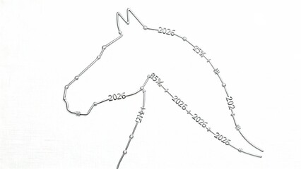 A minimalist line art illustration of a horse's head creatively composed using numbers and symbols to form its outline.