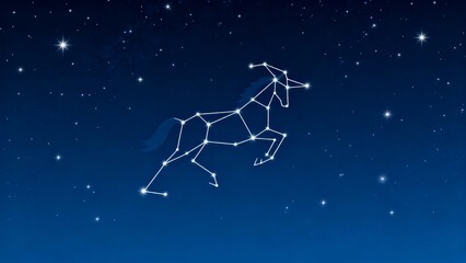 A starry night sky featuring the constellation Pegasus depicted with connected white lines and dots against a deep blue gradient background.