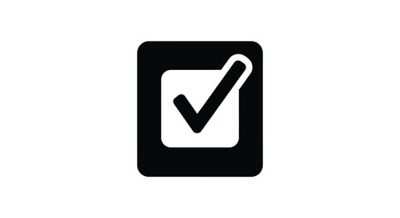 A simple black square with a white checkmark inside representing completion or approval silhouette