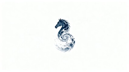 A stylized seahorse with a horse's head blending marine and equine features in an artistic watercolor design.