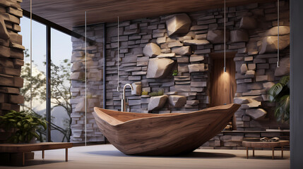 Feature natural elements such as wood and stone