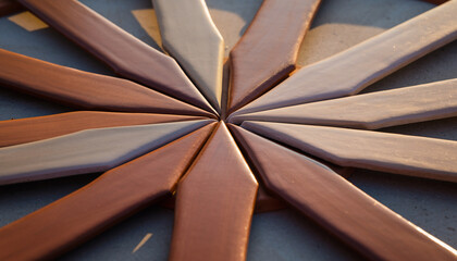 Assorted sculpted popsicle sticks arranged in a circular pattern.