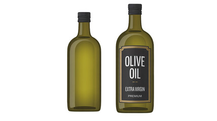 Two glass bottles of premium extra virgin olive oil for food design