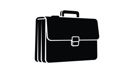 A sleek black briefcase presented in a striking simple form depicted as a silhouette
