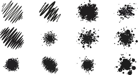 Grunge vector set of black ink splatters, spots and lines for creative graphic design