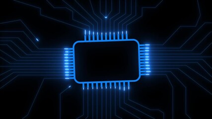 Circuit board with chip and digital network connections. Futuristic technology system and data communication concept. Glowing circuit board processor, chip icon.4k animation veido.. - Powered by Adobe