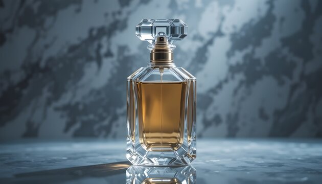 Luxury perfume bottle on marble background 