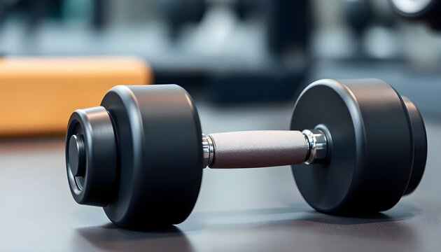 Dumbbell on gym floor close up fitness and workout concept - Powered by Adobe