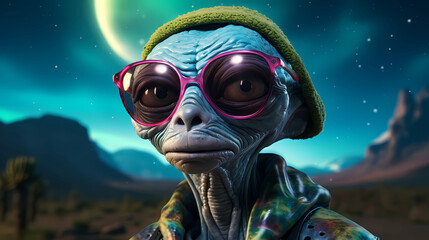 Featuring cosmic elements like stars and planets