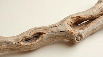 Weathered wood branch with natural holes driftwood