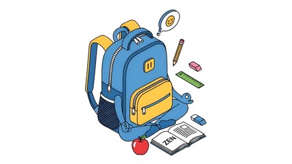 Naklejka premium Zen School Backpack, Mindfulness, Education, Back to School, Illustration