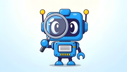 Fototapeta premium Cute Robot Detective with Magnifying Glass AI Search, Investigation