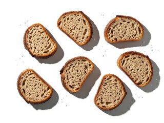 Slices of whole grain bread isolated on white background