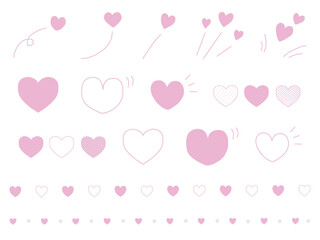 かわいい手描きハートの装飾セット・ピンク