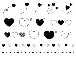 かわいい手描きハートの装飾セット・黒