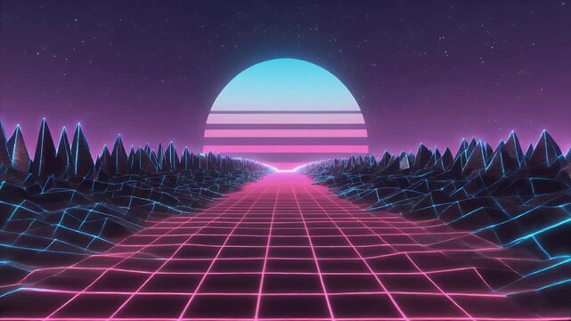 Retro Futuristic Grid Landscape Animation.