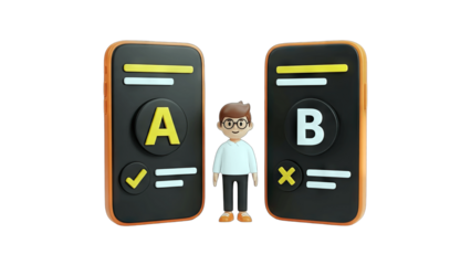 3D Character Choosing Between A and B on Smartphones