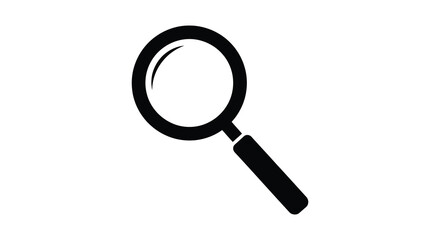a stark black magnifying glass design against a white background a simple silhouette