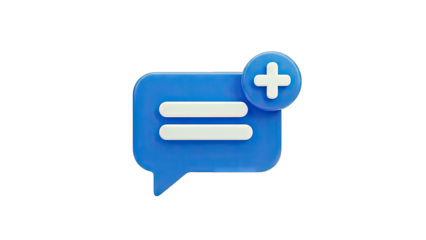 3D Chat Bubble with Plus Icon: Adding Message Concept