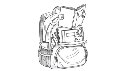 Backpack Illustration, School Supplies Book, Notebook, Education, Line Art