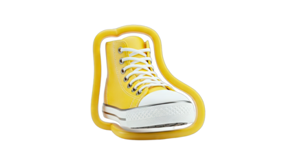Yellow Sneaker with Outline on White Background