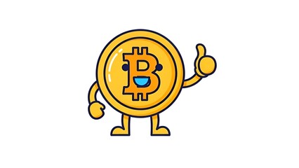 Bitcoin Cartoon Mascot Cryptocurrency, Blockchain, Finance, Success