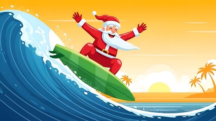 Santa Surfing Christmas Holiday Beach Vacation, Tropical Xmas