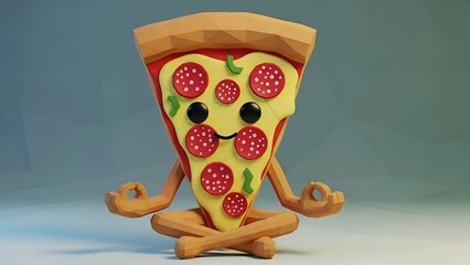 Pizza Meditation Funny Cartoon Food Character Doing Yoga