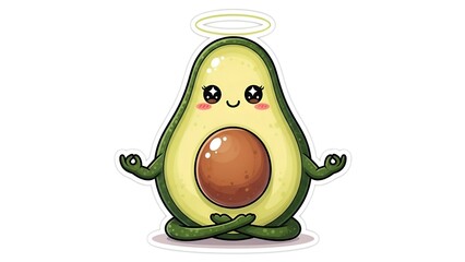 Cute Avocado Meditation Angel, Cartoon Character, Healthy Food