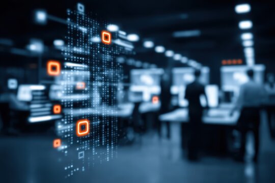 A quantum enhanced workspace showing execution fueling implementation and controlled operation paired with immersive monitoring driving efficiency and inspiring collaboration essential