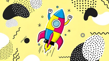 Rocket Launch Illustration Cartoon Spaceship, Startup, Innovation