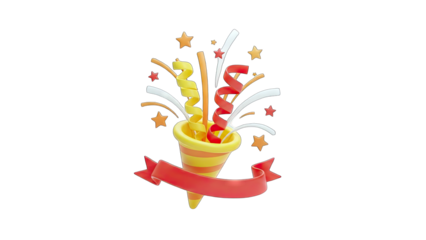 3D Confetti Popper Exploding with Ribbons and Stars