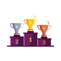 Winner's podium with trophy.