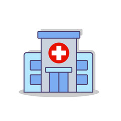 Obraz premium Hospital building with red cross sign.