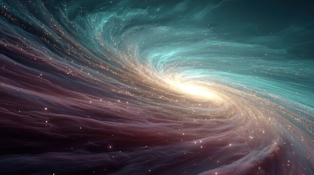 Deep space vortex with white gold core and teal magenta nebula for cinematic sci-fi background dynamic cosmic energy

