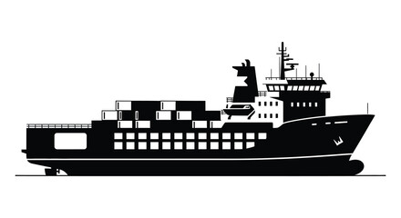 A striking black and white depiction of a large cargo ship at sea silhouette © AL-AMIN