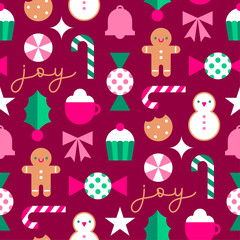 Cute geometric elements seamless pattern design for Christmas and new year celebration background.
