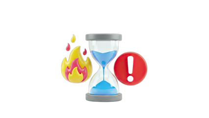 Time Running Out: Hourglass, Fire, and Exclamation